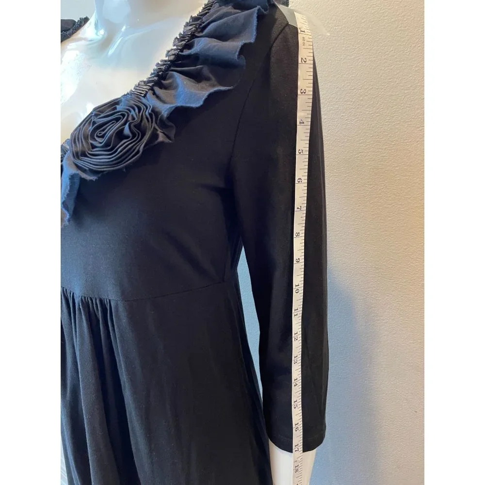 J. Crew Womens Ruffled Neck Empire Waist Dress 18638SP10 3/4 Sleeve Black Small - Picture 4 of 9